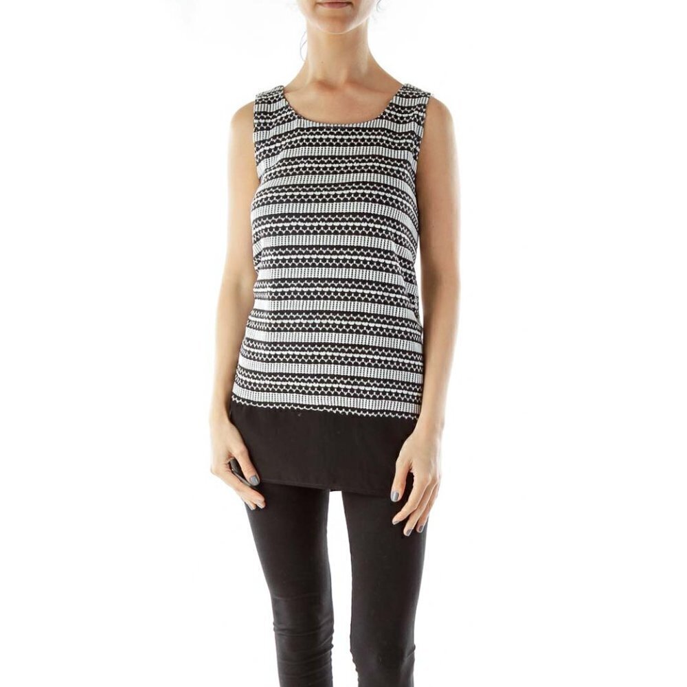 Alfani Black White Knit Print Loose Blouse - Picture 2 of 3